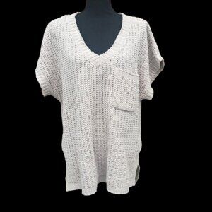 POL Sweater Oversized Chunky Chenille Knit Small Tan Short Sleeve Vneck